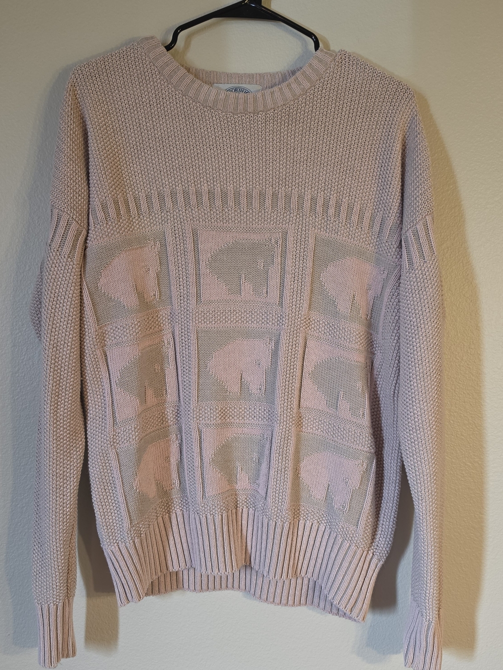 Vintage Pink Knit Sweater with Horse Panel Detail